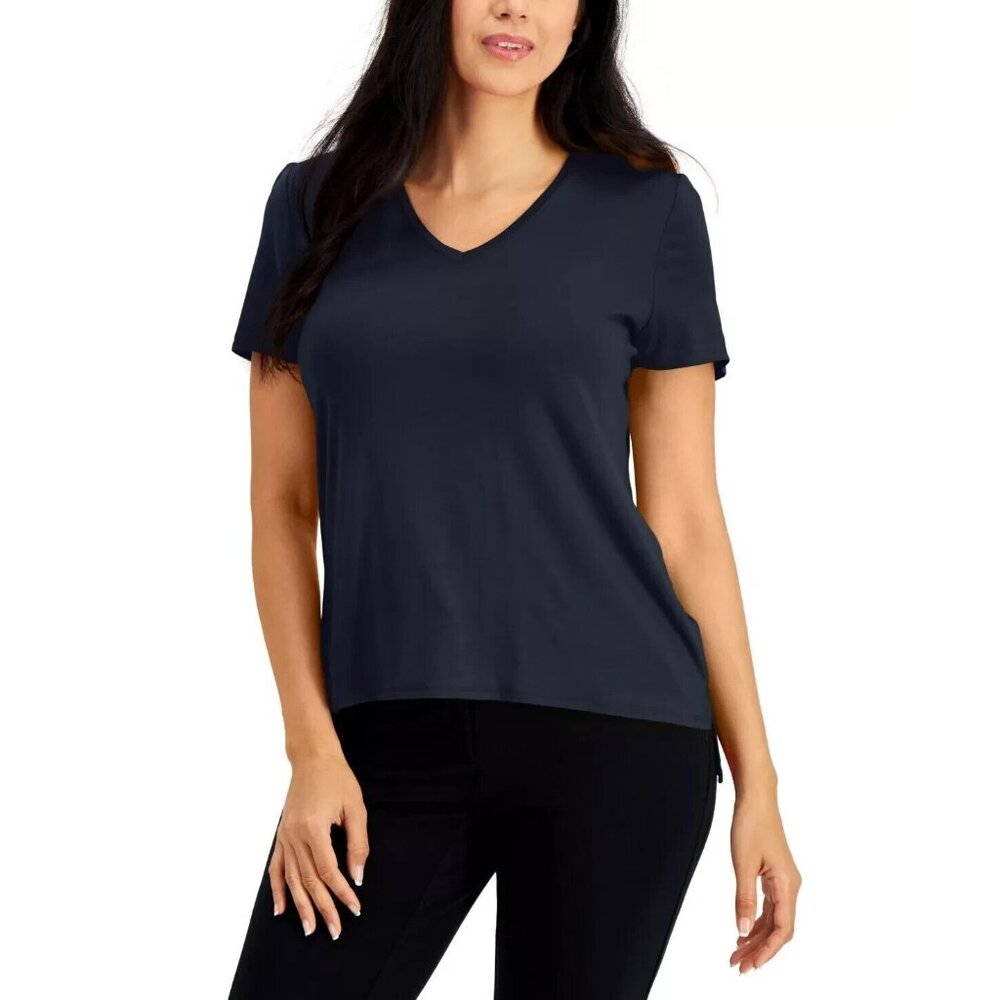 ALFANI Women's Size XS Classic Casual V-Neck T-Shirt in Modern Navy NWT PM142AFA